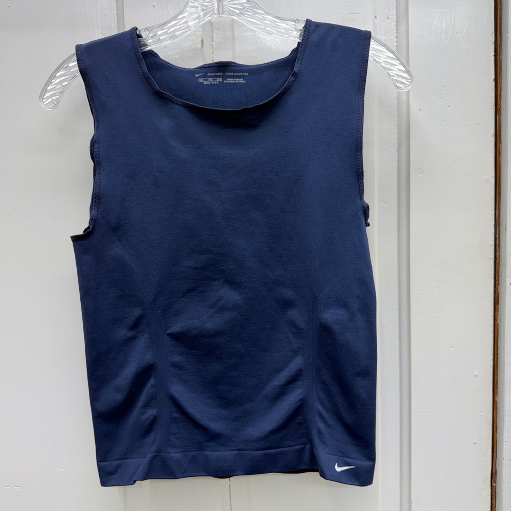 Nike Seamless Dri-FIT Navy Fitted Athletic Tank Top Shirt Womens Medium Large